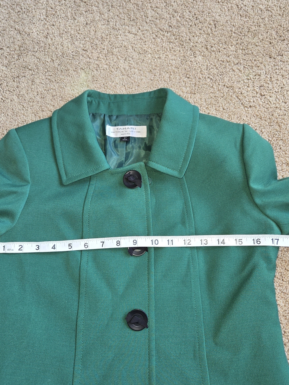Tahari Arthur S. Levine Emerald Green Short Jacket Blazer Cuffed Sleeves 2P - Picture 5 of 10